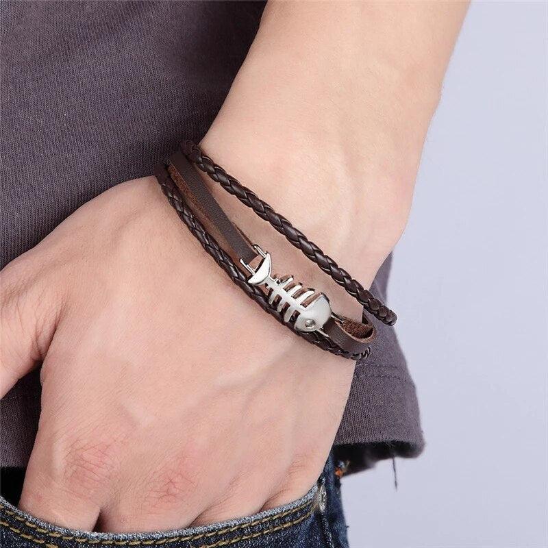 Three Colors Available Multi-Layer Woven Feather Bracelet Men's Leather  Bracelet Leisure Fishing Holiday Gift Accessories - AliExpress